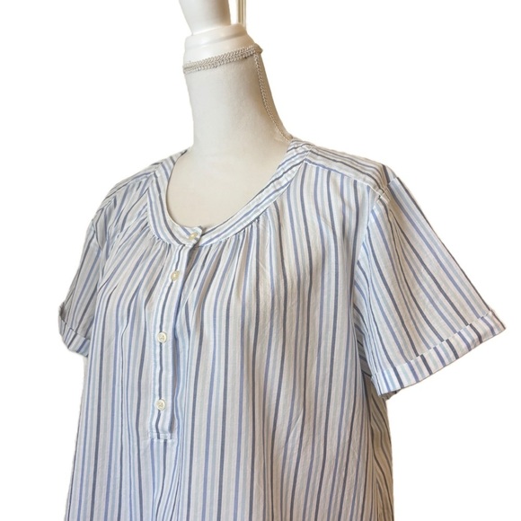 Gap Roll Sleeve Quarter Button Front Top Blue Striped 100% Cotton Women’s XL - Picture 5 of 11